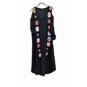 Maison Mascallier Granny Square Gauzy Cold Shoulder‎ Hi lo Beach Coverup Dress